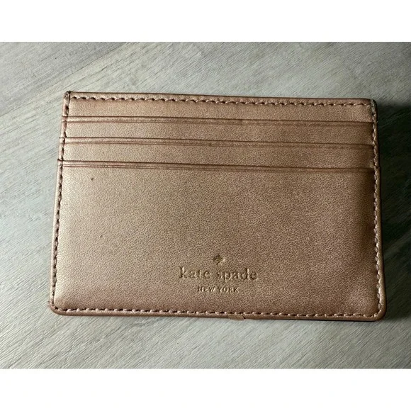 Kate Spade New York Metallic Rose Gold Leather Card Holder Wallet Pouch
